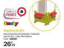 FABRIQUE EN  FRANCE  Smoby  Espace jardin  Avec 2 barres at 2 jardinières Traitement anti-UV. Dim : L59x19x40cm 2 ans-22065067  26,99 