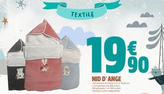 textile  19,9⁰  €  90  nid d'ange  -dimensions en 60x30 cm ou 75x40 cm +composition ext. b0% coton, 20% polyester/int 100% coton +plusieurs coloris disponibles 