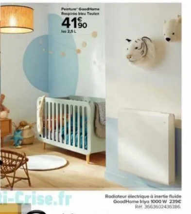 peinture good home respiré bleu toulon  41%  les 2,5 l  radiateur électrique à inertie fluide goodhome iniya 1000 w 239€ ref. 3663602436386 