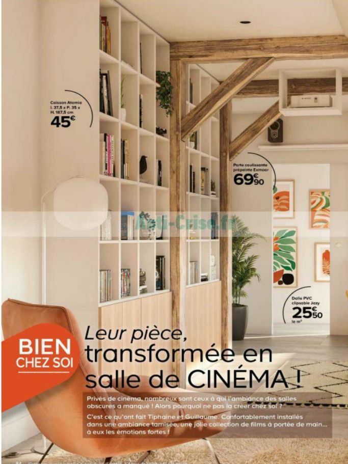 Coisson Atomic L 37.5 x P. 35 H. 187,5 cm  45€  KO  Porte coulissante prepeinte Exmoor  69%  Delle PVC clipsable Jary  25%  Leur pièce, BIEN transformée en salle de CINÉMA!  CHEZ SOI  Privés de cinema