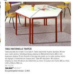 TABLE MATERNELLE TRAPEZE  Table possible de la taille 1 à la talle 4 Table mateme4dd40 avec cadre porteur métalliquelipory plateau en Milanesichants ABS 2 purple 19mm 4 points d'ancrage des pieds sur 