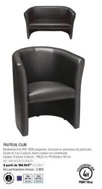 fauteuil club  revement pvc 100% poyetter, structure en panneaux de particules este en 1 ou 2 places autre couleur sat commande lagedasse 2 places: 1066 cm. profondeur 50cm rm 4540524299  a partir de 