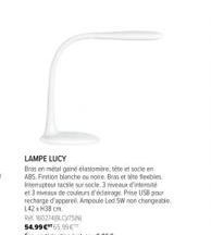 LAMPE LUCY  socle en  Brental gain elastom ABS. Ftion blanche ou noire Bas et site Seebies Interrupteur acte sur socle 3 d et 3 mes de couleurs d'ederge Pise USB por recharge d'appere Ampoule Led 5W n