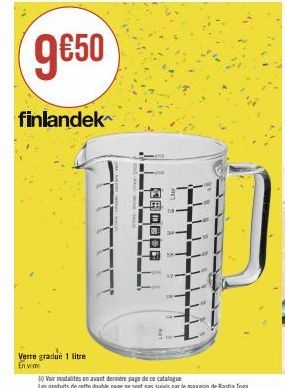 9€50  finlandek  Verre gradue 1 litre En ww  DOODES 