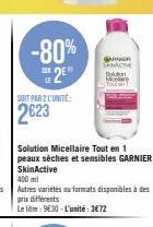 -80%  LE  SOIT PAR 2 L'UNITÉ  2623  GARNGR  Solution Micellaire Tout en 1 peaux sèches et sensibles GARNIER 