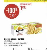 -100% E 3E  Gerblé  SESAME  SOIT PAR 3 L'UNITÉ:  1613 