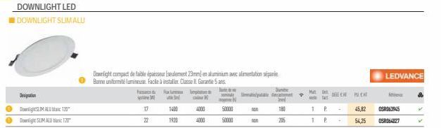 Downlight SLIM AL120" Downlight SLIM ALL 120  Downlight compact de faible épaisseur (seulement 23mm) en aluminium avec alimentation séparée Bonne unirmité lumineuse facile à installer Classe Garantie 