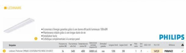 LEDINAIRE  Designation  Ledare PSMIC LETISSBAD PSU WOOL 120 UGRIZ  Installation facile  Esthétique complémentaire à la version panel  Pemp  34  Economies d'énergie garanties grâce à une bonne efficaci