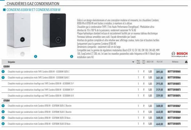 Deniguation 8300M  ●  mulegar condensation mixte THPE Condens 8300 W-C8300W 3036.C Chademulega condensation mixte THPE Condens 6303 W-CDW 35/40 C Dhemale condensation chauffage seul THPE Condres 83-82