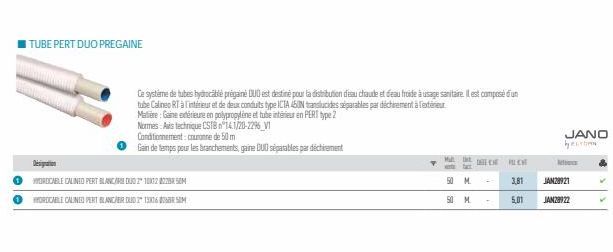 TUBE PERT DUO PREGAINE  WYOROCABLE CALINED PERT BLANCARDUO210012827  HORDCABLE CALINED PERT BLANCER DUD 213X16 SIM  Conditionnement: couronne de 50 m  Gain de temps pour les branchements, gaine DUO sé