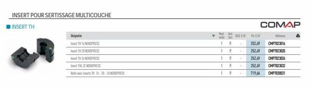 INSERT POUR SERTISSAGE MULTICOUCHE INSERT TH  Cespsation  TH16 NOVOPRESS  TH 20 NOVOPRESS  26 NOVOPRESS  THL 32 NOVOPRESS  Boite avec inserts 16-20-26 NOVOPRESS  Matt  1  1  1  1  1  tar  P.  P  P  P 