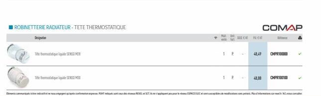 IROBINETTERIE RADIATEUR-TETE THERMOSTATIQUE  Tetthetique de SENSUME  Telequelque  ME vete fa  DELE CH  48,88  48,49  COMAP  CMPR100000  CMPR100100 