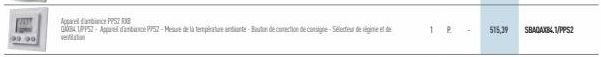 12231  0.00  Apparel antince PPS2 XB  DABA UPPS2-Apparel datance PP52-Messe de la température antinte-Bouton de correction de consigne-Selected ventilation  1  515,39 SBAQAXB41/PPS2 