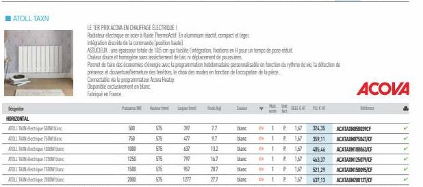 ATOLL TAXN  HORIZONTAL  APOLLTAN SW ALLTAN 750W ATOLLTAN H10W  ALLON 1250W  ALLAAN 15 ATOLLTAN que  500  750  1000  1250  1500  2000  575  575  575  575  575  575  397  LE TER PRIX ACONA EN CHAUFFAGE 