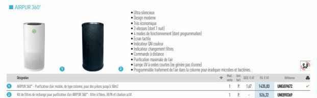 Designation  NRPUR360-P dair mobile, de type colae, pour des pièces jusqu  des de rechange pour paificates da ARPUR 360" he à fibres HEM et charact  Ultra silencieux  Design moderne  Très économique  