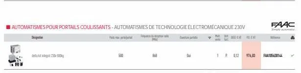 designation  de 230 500  automatismes pour portails coulissants-automatismes de technologie électromécanique 230v  mple  portal  500  868  qui  v  vefat  1 p 12 976,83  faac  simply automatic  m  faa1