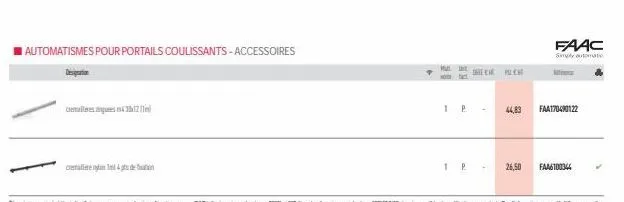 cremalleres que 4312 in  cremallera & defton  automatismes pour portails coulissants-accessoires  mut  12  dechecht  26,50  faac  simply automatio  ref  44,83 faa17040122  faa6100344 