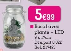 5€99  Bocal avec plante + LED  9 x 17cm Dt e.part 0,02€ Ref. 217423 