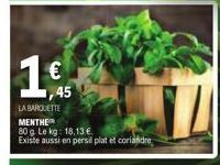 145  €  LA BARQUETTE MENTHE  80 g. Le kg: 18,13 €. Existe aussi en persil plat et coriandre  45 