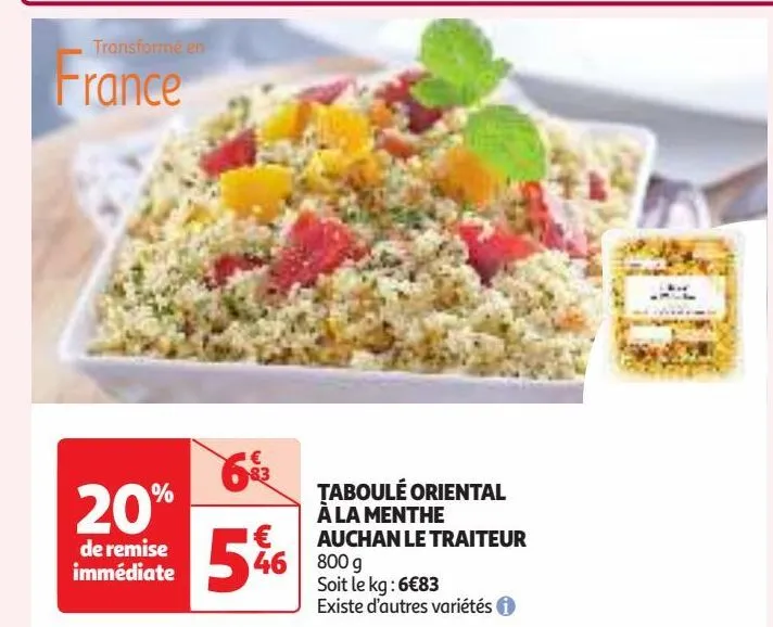 taboulé oriental  à la menthe  auchan le traiteur