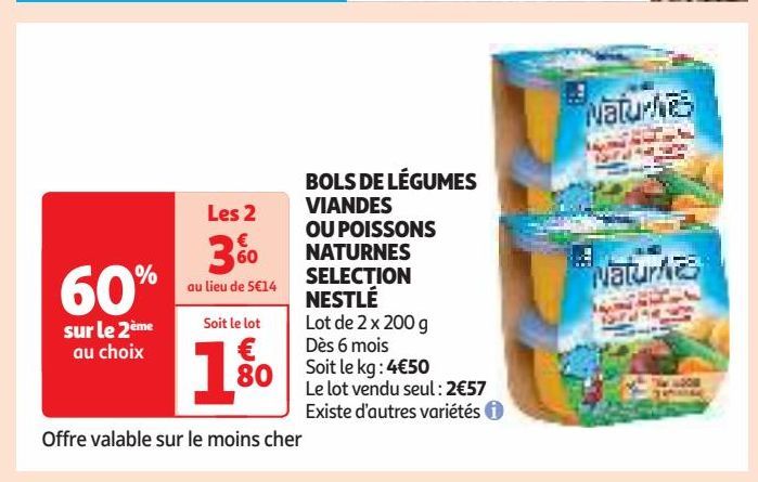 BOLS DE LÉGUMES  VIANDES  OU POISSONS  NATURNES  SELECTION  NESTLÉ