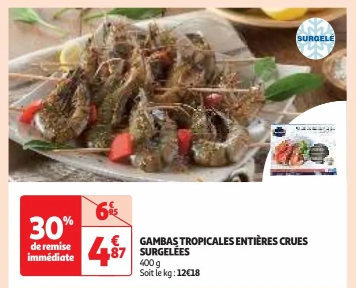 gambas tropicales entières crues  surgelées