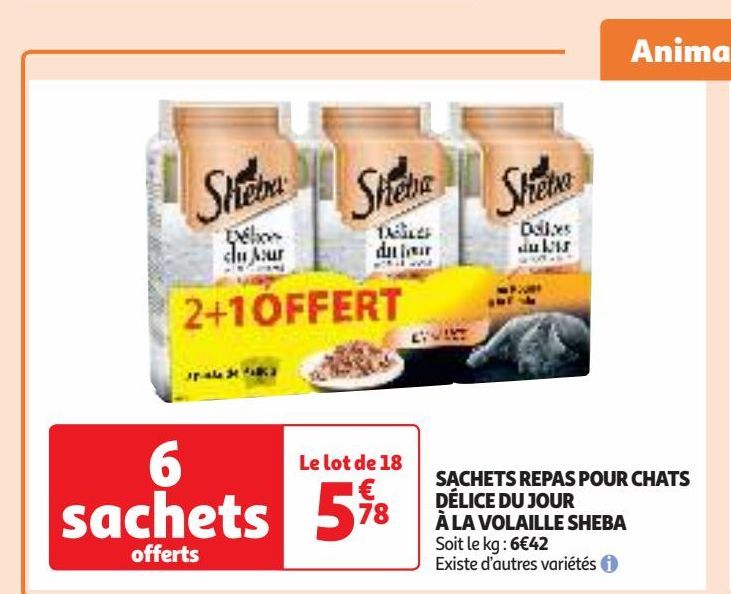 SACHETS REPAS POUR CHATS  DÉLICE DU JOUR  À LA VOLAILLE SHEBA