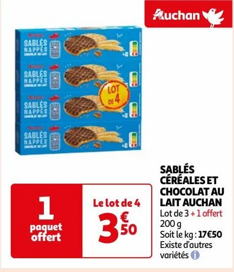 sablés céréales et chocolat au lait auchan