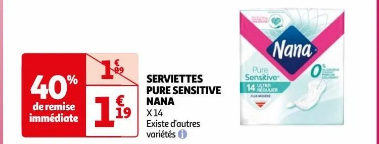 serviettes pure sensitive nana