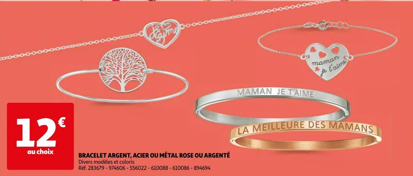 bracelet argent, acier ou métal rose ou argenté 