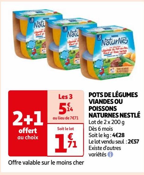 POTS DE LÉGUMES VIANDES OU POISSONS NATURNES NESTLÉ