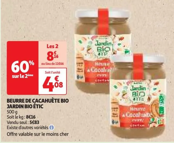 beurre de cacahuète bio jardin bio étic 