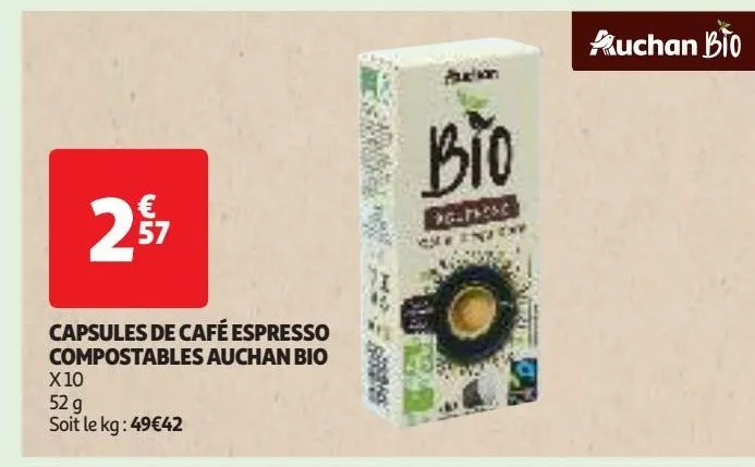 capsules de café espresso compostables auchan bio 