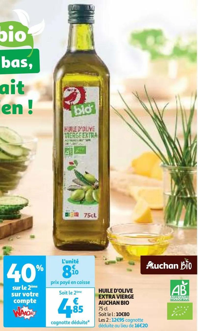 huile d'olive extra vierge auchan bio 