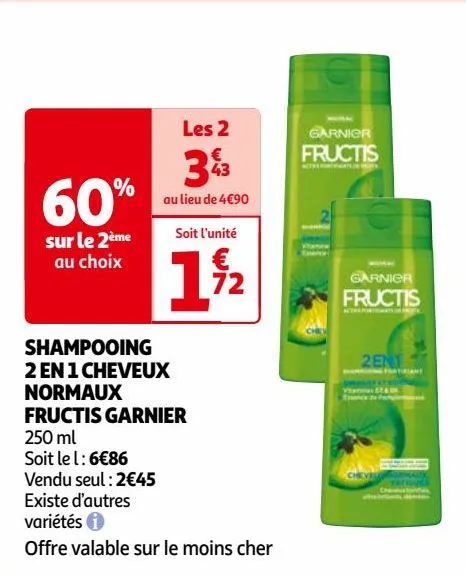 shampooing 2 en 1 cheveux normaux fructis garnier