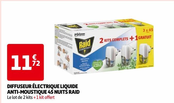 DIFFUSEUR ÉLECTRIQUE LIQUIDE ANTI-MOUSTIQUE 45 NUITS RAID