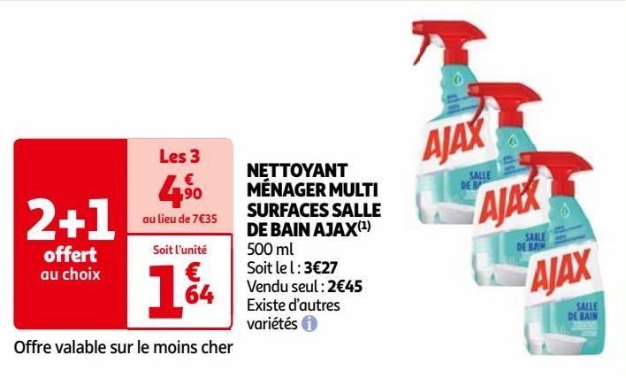 NETTOYANT MÉNAGER MULTI SURFACES SALLE DE BAIN AJAX