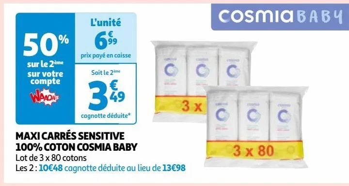 maxi carrés sensitive 100% coton cosmia baby