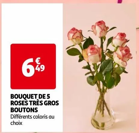 bouquet de 5 roses très gros boutons