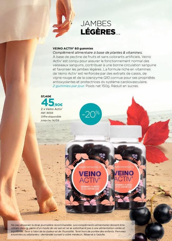 VEINO ACTIV' 60 gummies  Complément alimentaire à base de plantes & vitamines. À base de pectine de fruits et sans colorants artificiels, Veino Activ' est conçu pour assurer le fonctionnement normal d