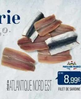 atlantique nord est  pavillon france  le kg  8,99€  filet de sardine 