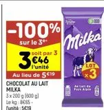 Chocolat au lait Milka offre à 5,19€ sur Leader Price