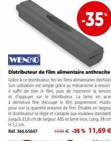 wenko  distributeur de film alimentaire anthracite grâce à ce distributeur, fini les films alimentaires déchirés. son utilisation est simple grâce au mécanisme à ressort: il suffit de tirer le film, p