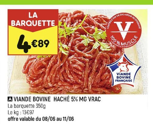  VIANDE BOVINE HACHÉ 5% MG VRAC