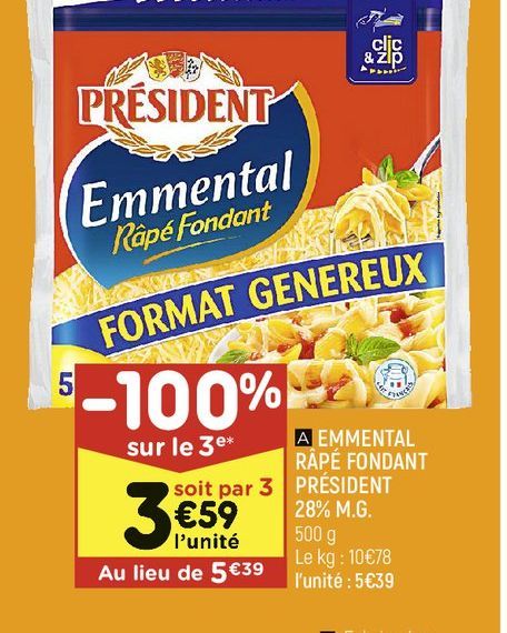 EMMENTAL RÂPÉ FONDANT PRÉSIDENT 28% M.G.