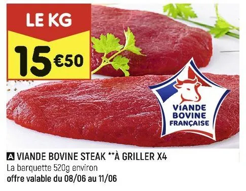 viande bovine steak **à griller x4