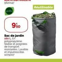 geolia  9%0  sac de jardin 160 l en polypropylene stable et poignées de transport résistantes lavable et imputrescible. 1079007  réutilisable 