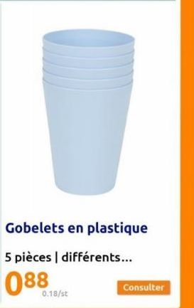 Gobelets en plastique  5 pièces différents...  088  0.18/st  Consulter 