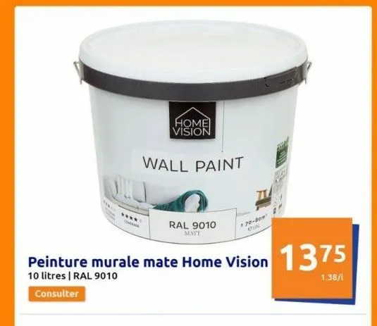 home vision  wall paint  *****  ge  peinture murale mate home vision 1375  10 litres | ral 9010  1.38/1  consulter  ral 9010  matt  tl  170-80m ex  
