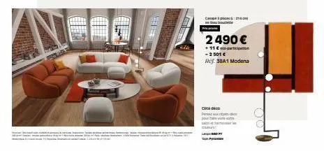 canape  inylut bokalat  2490 €  +11 €ticipation -2501 €  ref. 38a1 modena  cote deco po  pra 